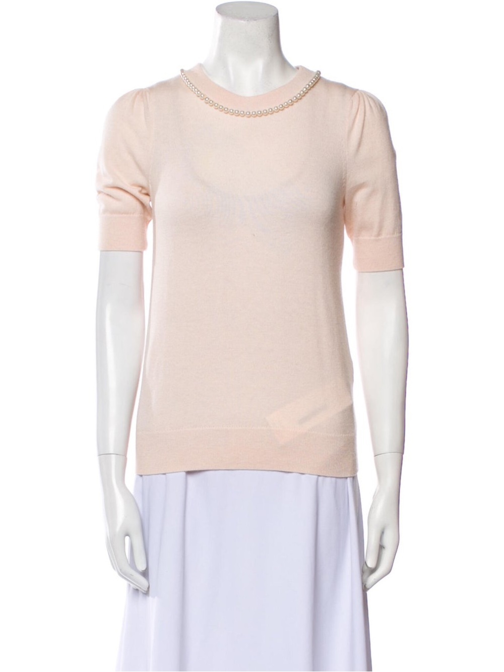 Kate Spade Pearl-Trim Short Sleeve Wool Knit Sweater in Blush Pink S $320